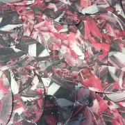 Sequin Oval 1.5" Red Silver Bird Feathers Print Metallic