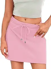 [theYoChao] Women's Mini Skirt Summer White Black Drawstring High Waist Short Pencil Skirts Athletic Flowy Skirt