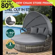 ALFORDSON Outdoor Sun Lounge Day Bed Wicker Furniture Sofa Bed Garden Grey 3PCS