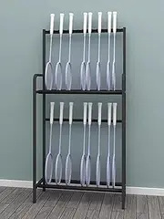 2-Tier 32 Compartments Tennis Racket Holder, Floor Standing Badminton Racquet Storage Rack with Sponge Protection, Space-Saving Racquetball Display Stand,Black Holds 32 Racquets