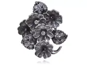 Dark Somber Black Clear Dark Tone Metal Crystal Rhinestone Flower Cluster Ring