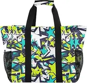 [sanluoli] Tote Foldable Beach Totes Bags With Pockets Canvas Laundry Carrying Bag, Graffiti Abstract Art Yellow Stars, 1 size