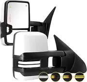 Towing Mirrors Convex Painted White Switchback Turn Signal Light for 07-17 Tundra with Power Glass Heated Arrow Running Light Blind Spot Light Extendable Fold Pair Set (White painted 8624)