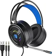 Vsenkes PSH Gaming Headset with, Stereo Surround Sound Headset, 3.5mm Gaming Headphones with Noise Canceling Mic & Memory Foam Ear Pads, Black