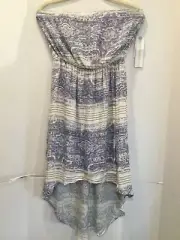 O’NEILL L Strapless Tulsi L Summer Beach Dress Blue Print Wrap Lined High Low