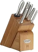 Global Katana 6-Piece Japanese Knife Block Set, Made in Japan, Stainless Steel and Walnut Storage Block