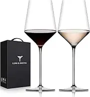Red Wine Glasses Set of 2, Premium Crystal Wine Glasses Hand Blown, 15 oz,Thin Rim,Long Stem,Perfect for Red or White, Daily Use,Unique Wedding Anniversary or Birthday Gift