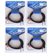 4Pcs 6ft 2-1/4in (6.3mm) Mono Male Cable to 2-RCA Male Speaker Shielded Cables