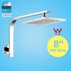 WELS 8" Bathroom Square Rainfall Shower Head Rose Wall Mounted Gooseneck Arm Set