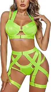 [Avidlove] Lingerie Set for Women Sexy Strappy Lingerie Underwire Push Up Bra Garter Set Lingerie with Chain