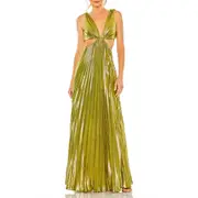 Mac Duggal Pleated Metallic Cutout Bodice With Open Back Gown in Chartreuse at Nordstrom, Size Medium