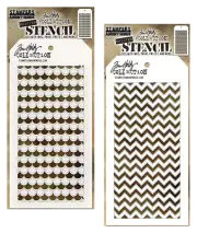 Tim Holtz Mixed Media Shifters Layering Stencils Scallop & Chevron Pattern Set