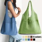 Women's Beige Knitted Tote Bag – Lightweight Mesh Shoulder Bag for Summer Beach, Groceries, and Casual Daily Use