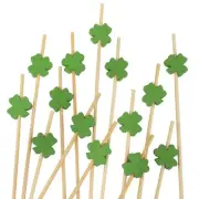 BambooMN Decorative Green Clover Shamrock Pick Skewers Drink Stirrer Sticks
