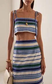 [Rosie Assoulin] Easy Ribbon-Tie Cropped Striped Cotton Top