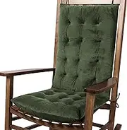 FlyGulls Rocking Chair Cushions Indoor Velvet Chair Pads High Back and Seat Cushion 2 Piece Set Green