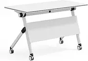 YVYKFZD Folding Conference Table, Foldable Meeting Tables, White Training Table with Lockable Wheels, Flip Top Mobile Conference Room Table, for Office, Classroom(1Pcs,62.9"x15.7"x29.5")