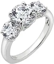 [Amazon Essentials] Platinum-Plated Sterling Silver Round-Cut Swarovski Zirconia Three-Stone Anniversary Ring