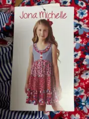 JONA MICHELLE GIRLS STRIPE/FLORAL DRESS (RED/WHITE BLUE 10)NWT