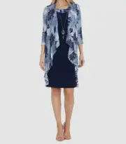 R & M Richards Women's Blue Flyaway 2-Piece Jacket & Dress Size 8