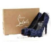 NEW $850 EU 38 Christian Louboutin Very Prive 120 Peep Toe Blue Metallic Threads