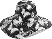 [Yoogain] Black White Butterfly Foldable Foldable Sunhat Women Travel for Vacation Decorative Sun Hats uv Protection for Womens Summer Folding Gorras para Mujer para el sol, Black White Butterfly, One Size