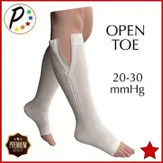 Presadee Premium Open Toe 20-30 mmHg Firm Calf Compression Zipper White Socks