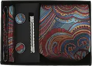 QANYEGN 5 Pieces Set Mens Tie, Red Tie, Tie Set for Valentine's Day Gift Birthday Gift Gift Box(A6)