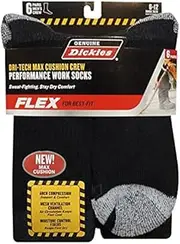 [Dickies] Men's Dri-Tech MAX CUSHION Crew Performance Work Socks (Black)