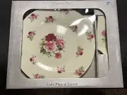 Baum Bros. Formalities 10.5” Cake Plate with Matching Server ~ Roses, Pink Red