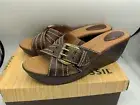 Fossil Maxine Espresso Slide Brown Leather Wedge Sandals 9.5