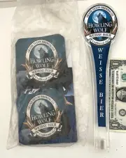 Grand Teton Brewing Co. Howling Wolf & coaster set Ale Beer Handle Tap Pull NEW