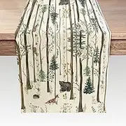 Rustic Forest Table Runner, Rustic Lodge Forest Cabin Country Hunting Woodland, Kitchen Dining Table Runners for Indoor Outdoor Home Party Holiday Decor 13X72Inch