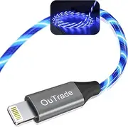 OuTrade LED iPhone Charger Cord Light Up Lightning Cable | MFi Certified Apple Charger | Cool USB Fast Charging for iPhone 12 11 Pro Max XR X SE 8 Plus, iPad iPod and More (Blue, 6ft)