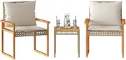 3 Piece Patio Bistro Set, Outdoor Lounge Setting Patio Conversation Set with Cushions, Outdoor Table and Chairs Set Garden Furniture Seating, Mix Beige Poly Rattan Acacia Wood