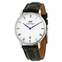 在飛比找PChome24h購物優惠-DW Daniel Wellington 深啡鱷魚紋腕錶-銀