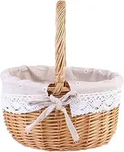DECOMELODY 1Pc Hand Basket with Linen Lining Rattan Storage Basket for Picnics Weddings and Parties Portable Flower Storage for Decorative Use