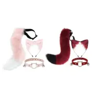 Lovely for Cat Plush Tail Ears Headband Choker for Halloween Party Costume for A
