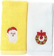 CHILDWEET 2pcs Christmas Towel Yellow Christmas Stocking Holiday Dish Towels Kitchentowels Santa Bathroom Hand Towels Xmas Christmas Kitchen Christmas Embroidery Towels Festive White Cotton