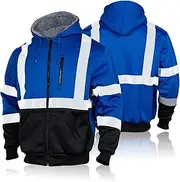 [FONIRRA] Men's High Visibility Safety Lined Fleece Hoodie Sweatshirt Jacket with Sherpa Lined Sleeves