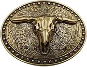 [Xwest] Western Longhorn Cowboy Retro Oval Belt Buckle Bronze, Bronze, 1.5 inch