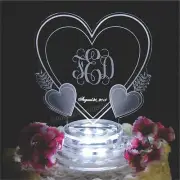 Vine Monogram Triple Heart Lighted Wedding Cake Topper Acrylic LED Custom