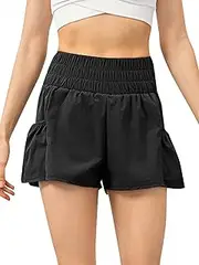 ZHINIAN Women Running Shorts 2-in-1 with Pockets Wide Waistband Coverage Layer Liner Sport Shorts for Fitness Workout Cycling Athletic Gym Home Sportswear 1 Piece