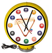 Pool Room Rack Billiards Yellow Lighted Gas Pump Globe Advertising Quartz Clock
