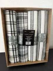 Robert Stanley Black White Multi Plaid Check 18”x 18” Napkins Set of 4 w/rings