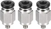 uxcell Straight Pneumatic Push to Quick Connect Fittings M3 Male X 4mm Tube OD Silver Tone 3pcs
