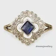 1.55CT Emerald Cut Real Blue Sapphire 14K White Gold Finish Wedding Jewelry Ring