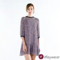 在飛比找momo購物網優惠-【KeyWear 奇威名品】豹紋款蕾絲拼接設計七分袖洋裝