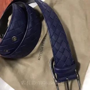 極美二手正品 BOTTEGA VENETA BV 藍色 編織皮帶 真皮 意大利製男士皮帶