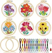 ZOIIWA 6PCS Flower Cross Stitch Kits for Beginners DIY Embroidery Kit for Kids Adults Needlepoint Starter Kits Christmas Birthday Gift with Sunflower Tulip Rose Daisies Hibiscus Craft Supplies